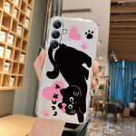 Mielas kačių animacinių filmų mink&scaron;tas permatomas silikoninis dėklas, skirtas Samsung A55 A35 M35 M34 S24 Xiaomi Redmi Note 13 Pro 13C Poco M6 fotoaparato smūgiams atsparus apsauginis dangtelis Samsung Galaxy A11