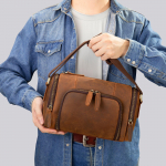 &bdquo;Crazy Horse Leather&ldquo; vyri&scaron;kas krep&scaron;ys Natūralios odos aliejumi impregnuota odinė skersinė kuprinė didelės talpos mados tendencijos pasvirusi pečių krep&scaron;ys kava