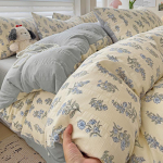 Keturių dalių komplektas, skalbtos medvilnės paklodė, antklodės užvalkalas, trijų dalių komplektas bendrabučiui 1.5m bed