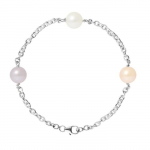 Bracelet - PERLINEA - 3 Perles de Culture d'Eau Douce 9-10 mm - Argent 925 - Multicolore - 18 cm