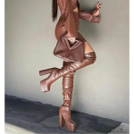 &bdquo;Bonjomarisa&ldquo; moteri&scaron;ki auk&scaron;takulniai batai su dviguba platforma, auk&scaron;takulniai per kelius Batai su užtrauktuku Seksualūs ilgi batai Batai moterims 38