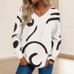 Moteri&scaron;kas madingas laisvalaikio ilgomis rankovėmis margintas megztinis su V formos i&scaron;kirpte L juoda