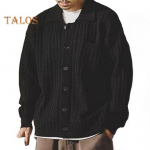 Rudens ir žiemos vyri&scaron;kas megztinis su atlenkiama apykakle, vienaeilis, storas megztinis su krūtinės ki&scaron;ene ilgomis rankovėmis, vienspalvis, elastingas megztinis kasdienai XL chaki