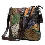 Klasikinio retro kaimi&scaron;ko stiliaus natūralios odos pečių krep&scaron;ys sujungtas i&scaron; karvės odos, įspaustas, ne&scaron;iojamas per petį, su kutu, moteri&scaron;kas krep&scaron;ys