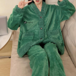 Moteri&scaron;kos žieminės &scaron;iltos pižamos, pižamos, flanelinės pižamos, drabužiai namuose, aksominis koralinis aksomas, didelių dydžių pižamos, rūbai namams M