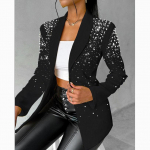 Moteri&scaron;ka stilinga ir eleganti&scaron;ka &bdquo;Bubble Beads&ldquo; plona kostiumo striukė XXL juoda