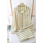 Naujos pavasario ir rudens moteri&scaron;kos 100 % medvilnės krepinės pižamos, kelnės ilgomis rankovėmis, meilės kostiumas, namų aptarnavimas, dviejų dalių moteri&scaron;kas atvartas M