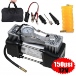 150psi Automobilinis oro kompresorius Siurblys DC 12V Dvicilindris Automobilio padangų pripūtėjas su manometru Poric Automobilio metalinis oro kompresorius balta
