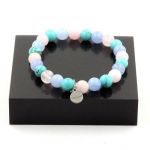 Pierres et Min&eacute;raux. Bracelet Perles Quartz rose + Aigue-Marine + Turquoise 8 mm. Fabriqu&eacute; en France.