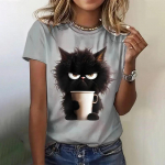 Vasariniai moteri&scaron;ki mar&scaron;kinėliai, laisvalaikio trumpomis rankovėmis, 3d kačių marginimo mar&scaron;kinėliai Madingi gatvės apranga Crew Neck Megztinis Negabaritinis moteri&scaron;kas drabužis S