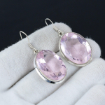 Nuostabūs rožinio kuncito brangakmenio auskarai, 925 prabos sidabro auskarai, rankų darbo boho sidabriniai kabantys auskarai, vestuvių dovanos 1.96" rožinė