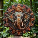 Indi&scaron;ko dramblio tema dekoracija, Apvalus medinis dekoratyvinis ženklas, Namams, Kavinei, Sienų dekoravimui, Puiki &scaron;ventinė dovana 20x20cm 7.87x7.87in