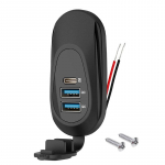 3 prievadų 56W 12V RV USB lizdas Dvigubas 18W QC3.0 USB-A ir PD3.0 USB-C lizdas Automobilinis įkroviklio lizdas automobiliui, jachtai, laivui, motociklui, sunkvežimiui juoda
