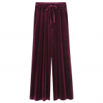 Women's Gold Velvet High-Waisted Wide-Leg Pants - Plus Size Casual Trousers 2XL vyno raudonos spalvos