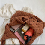 Vilnonis megztas pečių pirkinių krep&scaron;ys moterims Vintažinio medvilninio audinio mergaičių ne&scaron;iojamasis pirkinių krep&scaron;ys Didelis moteri&scaron;kas rankinės nėrimo krep&scaron;ys 36x32cm