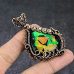 Natural Ammolite Gemstone Handmade Copper Wire Wrap Pendant Jewelry 2.64 w4z86