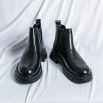 Vyri&scaron;ki prabangios kokybės apvalaus priekio ankle boots, vyri&scaron;ki slip-on platforminiai Chelsea batai, storapadžiai odiniai trumpi batai, madingi street style batai 44 juoda