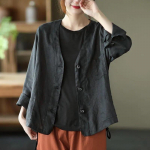 Women's Jacket Spring Cotton Linen Blazer Solid Color Long Sleeve Fashion Casual Coat L juoda
