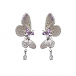 1 pora moteri&scaron;kų auskarų, inkrustuotų kubiniu cirkoniu, drugelių formos auskarai, pasimatymo vakarui, auskarai-vinukai, papuo&scaron;alų aksesuarai Butterfly