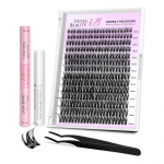 Veyesbeauty Juosteliniai blakstienų kuokeliai plunksnų mink&scaron;tumo i&scaron;skirtinė Glue-Seal technika firminis itin plonas lengvas kaip plunksna pagrindas 308 kuokeliai 8-18 mm Lash Kit juoda