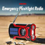 Saulės energija 5000mAh, IP65 Vandeniui atsparus Avarinis radijas Rankinis dinamas Apsaugotas nuo dulkių Bluetooth 5.3 Ne&scaron;iojamas AM/FM /NOAA Orų įspėjimo radijas raudona
