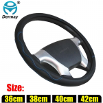DERMAY 36cm 38cm 40cm 42cm Car Steering Wheel Covers PU Leather Blue line for Car Bus Truck Customized Large/Small Size size 36cm