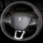 Rankomis siūta juodo PU dirbtinės odos automobilio vairo apdangalas Peugeot 208 2011- Peugeot 2008 2013-2018 White Thread