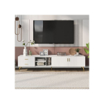 Meuble TV pour TV 75 , Centre de divertissement moderne, Console m&eacute;dia (Blanc)