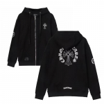 841 CHROME HEARTS 2026 rudens ir žiemos nauji plius dydžio klasikinio stiliaus logotipo užtrauktuku džemperis su gobtuvu, tinkantis poroms. S juoda