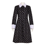 Adamo &scaron;eimos kostiumas Helovino pasirodymui Tas pats stilius Trečiadienės pagrindinio personažo kostiumas Cosplay Juoda suknelė Dot Black Dress Comes with Black Socks M white