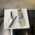 Seksualios atvirais pir&scaron;tais, kvadratiniu priekiu, permatomos PVC juostelėmis, persidengiančios &scaron;lepetės moterims, batai su 10 cm auk&scaron;čio kulnu, keisto stiliaus basutės 35