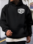 Sunkios medžiagos gobtuvas - Juodas džemperis su DEUS grafika XL