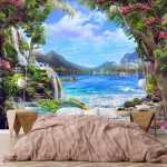Natūralus peizažas tapetai Mi&scaron;ko krioklio freska Svetainės sofa televizorius Miegamojo darbo kambarys Fono dekoro tapetai 200 cm(W) x 140 cm(H)