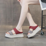 &bdquo;Fujin&ldquo; 7 cm Kalnų kri&scaron;tolas, natūralios odos, moteri&scaron;kos vasarinės &bdquo;Pleep Toe&ldquo; platformos &bdquo;Wedge&ldquo; basutės Auk&scaron;tos prekės ženklo Eleganti&scaron;ki patogūs &bdquo;Slides&ldquo; paplūdimio batai