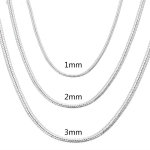 925 sterlingų sidabro 1&ndash;3 mm gyvatės grandinėlė, madingi vestuvių karoliai 1mm-40cm