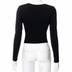 Trumpomis rankovėmis mėlynos spalvos Y2K Crop Top moteri&scaron;ki laisvalaikio mar&scaron;kinėliai su kaklu Sexy Vintage Cut Out S juoda