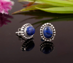 Lapis Lazuli Ovalus Auskaras, Moteri&scaron;kas Sidabrinis Auskaras, Dizainerio Auskaras, Dovana Jai, Brangakmenio Auskaras, Jubiliejinė Dovana, 925 Sidabro Auskaras