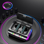 Naujas produktas anglies pluo&scaron;to linijų belaidės Bluetooth ausinės turi mažą triuk&scaron;mo mažinimo jungtį į ausį juoda