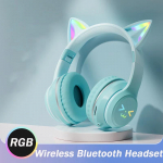 2024 m. naujos mielos katės RGB spalvotos lemputės belaidės ausinės &bdquo;Bluetooth 5.1&ldquo; stereofoninės muzikos žaidimų ausinės mergaitėms, dovanų ausinės su mikrofonu žalia