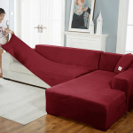 Aksominis sofos užvalkalas Prabangus L formos sofos užvalkalas Paprastos spalvos kampiniai sofos užvalkalai fotelis nuo dulkių elastingas užvalkalas Tinka gyvūnams 2seater 140-185cm vyno raudonos spalvos