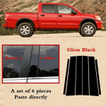 6 vnt. Automobilio statramsčio stulpeliai Langų formavimo dangtelio apdaila Dekoratyviniai lipdukai Blizgios juodos spalvos, skirtos Nissan Titan Crew Cab 2004&ndash;2015 m.