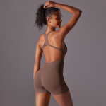 Push Up Blackless Bodysuit Nessaj Gym sportinis kombinezonas Sexy Yoga Fitness Bodysuit Moteri&scaron;ki &scaron;liaužtinukai auk&scaron;tu juosmeniu L ruda