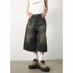 Pavasaris Vasara Retro Y2k Baggy Jorts Moteri&scaron;ki Vyrai Žemu Juosmuu Apkarpyti Džinsai Acubi Nuskriausti nutrinti džinsai Laisvalaikio plačios kelnės mada XS pilka