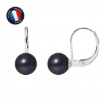 Boucles d'Oreilles - PERLINEA - Dormeuses - Perles de Culture Noires 7-8 mm - Or Blanc 9 Cts - AAA+
