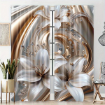 2 vnt. Komplektas Auksinės Juodos Gėlėto Skaitmeninio Spaudinio Užuolaidos Ki&scaron;enė Karniui Dizainas Svetainei Virtuvei Miegamajam Kabinetui &Scaron;iuolaiki&scaron;ki Namai 140W160H(CM)55x63in&Grommet Top