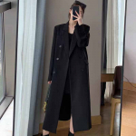 Korėjieti&scaron;ko stiliaus &scaron;varkas-&scaron;varkas eleganti&scaron;kas dvieilis &scaron;varkas &scaron;varkas moterų mada gatvės drabužiai tran&scaron;ėjos paltas M juoda