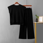 Moteri&scaron;kas laisvalaikio kostiumas, vasarinis, naujas, vienspalvis, be rankovių, megztinis, plačios kelnės, didelio dydžio, madingas, &scaron;ilkinis kostiumas one size fits all juoda