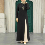 Musulmonų moterų ilgomis rankovėmis Abaya suknelė stovi apykakle Musulman Dubai Kaftan Turkish Cloth Maxi Suknelės XXXL juoda