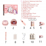 Elektroninis ra&scaron;tinės reikmenų rinkinys, vakuuminis pie&scaron;tukų drožtukas, trintukas, 11 viename / Elektroninis ra&scaron;tinės reikmenų rinkinys, mokymosi dovana mergaitėms 11 set