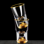 Prabangus kri&scaron;tolinis stiklas degtinės stiklas Sake Shochu stiklo batonėlis likeris su dvigubu dugnu aukso folija stiklinis arbatos puodelis Auk&scaron;čiausios klasės dovanos stiprus alkoholinis gėrimas onesize